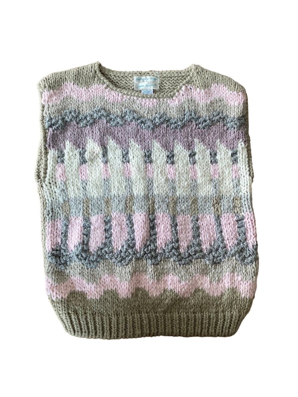 Vintage Jamie Scott  hand knit round neck vest pink gray purple size Large